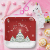 Red Snowy Weihnachtsbaum Papierplatte Pappteller (Party)