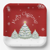 Red Snowy Weihnachtsbaum Papierplatte Pappteller (Vorderseite)