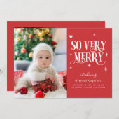 Red So sehr frohe Holiday Baby Foto Ankündigung (Vorne/Hinten)