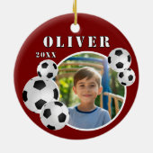 Red Soccer Ball Foto Keramik Ornament (Hinten)