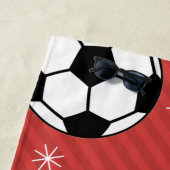 Red Soccer Ball Winter Streifen Schneeflocke Name  Strandtuch (Beispiel)