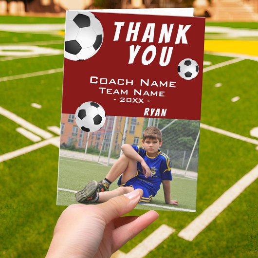 Red Soccer Football Danke, Coach Foto Dankeskarte