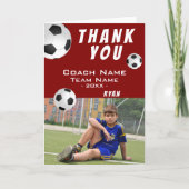 Red Soccer Football Danke, Coach Foto Dankeskarte (Vorderseite)