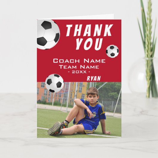 Red Soccer Football Sports Danke, dass ihr Coach Karte (Vorderseite)