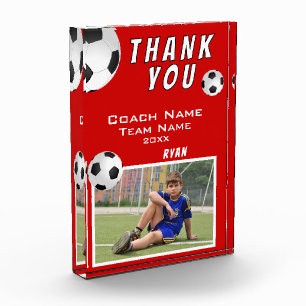 Red Soccer Fußball Ball Sports Coach Vielen Dank Fotoblock