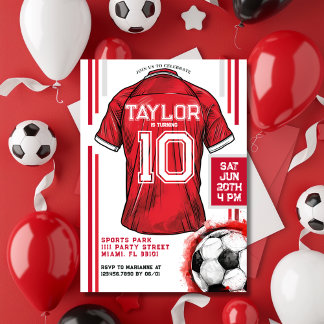 Red Soccer Sports Boy Jersey Kindergeburtstag Part Einladung