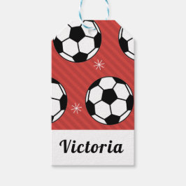 Red Soccer Weihnachten gestreift festlicher Ball & Geschenkanhänger