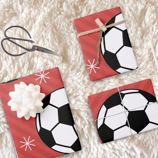 Red Soccer Weihnachten gestreift festlicher Ball & Geschenkpapier Set