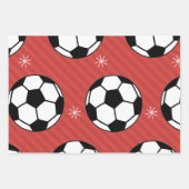 Red Soccer Weihnachten gestreift festlicher Ball & Geschenkpapier Set (Vorderseite)