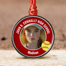 Red Softball Player Photo High School Christmas Ornament Aus Metall