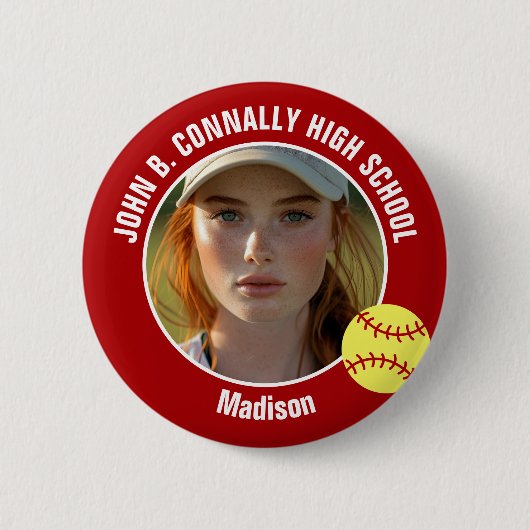 Red Softball Player Photo High School Spirit Button (Vorderseite)