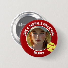 Red Softball Player Photo High School Spirit Button