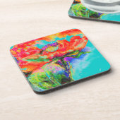 Red Solar Poppy - blau Getränkeuntersetzer (Linke Seite)