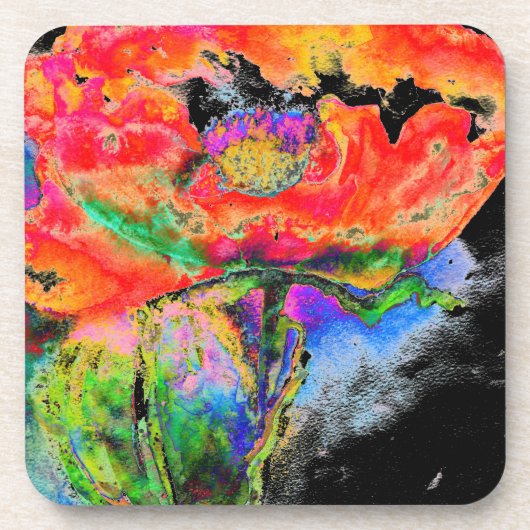 Red Solar Poppy - schwarzer Hintergrund Untersetzer (Vorderseite)