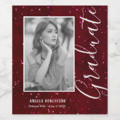 Red Space Glitzer Personalisiert Foto Abschluss Weinetikett (Einzelnes Label)