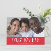 Red Spanish Feliz Navidad mit Foto Feiertagskarte (Stehend Vorderseite)