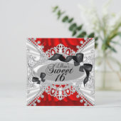 Red Sparkle Diamond & Bow Sweet 16 Einladung (Stehend Vorderseite)