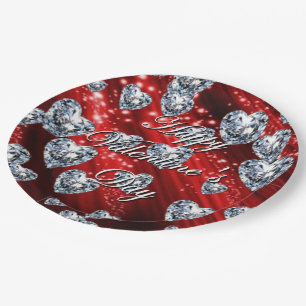 Red Sparkle Diamond Hearts Napkins Pappteller