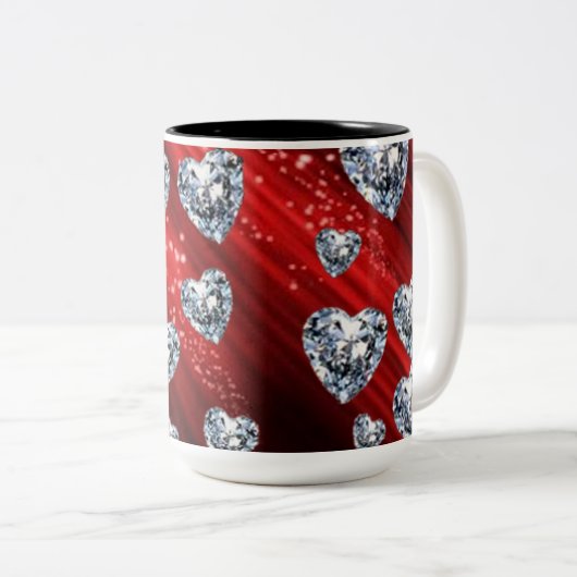 Red Sparkle Diamond Hearts Tasse (VorderseiteRechts)