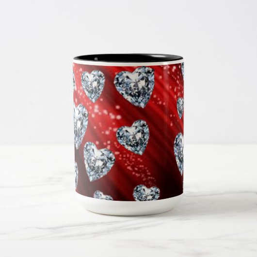 Red Sparkle Diamond Hearts Tasse (Mittel)