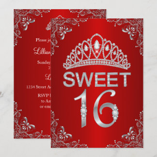 Red Sparkle Diamond Tiara Sweet 16 Einladung
