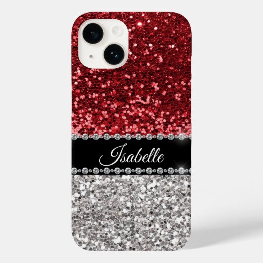 Red Sparkle Glam Bling Personalisiert Case-Mate iPhone Hülle (Rückseite)