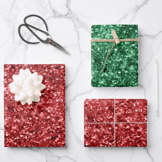 Red Sparkle Glitzer Geschenkpapier Set (Vorderseite)