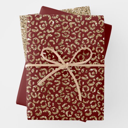 Red Sparkle Glitzer Gold Leopard Print Geschenkpapier Set (Beispiel)