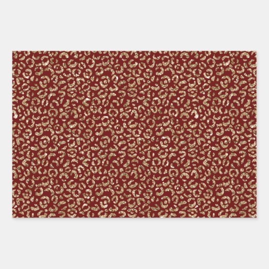 Red Sparkle Glitzer Gold Leopard Print Geschenkpapier Set (Vorderseite)
