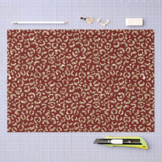 Red Sparkle Glitzer Gold Leopard Print Seidenpapier (Handwerk)