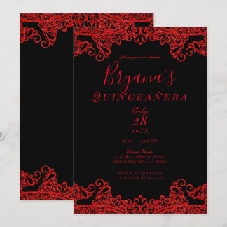 Red Sparkle Glitzer Lace Black Quinceañera Einladung