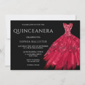 Red Sparkle Gown Black Quinceanera Dress Party Einladung (Rückseite)