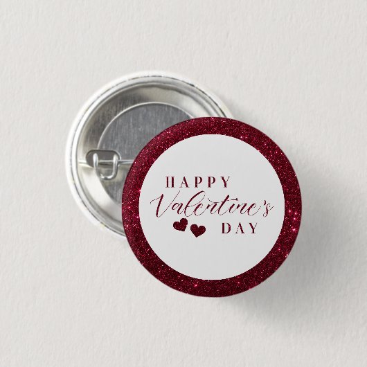 Red Sparkle Happy Valentine Day Hearts Button (Vorne & Hinten)