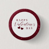 Red Sparkle Happy Valentine Day Hearts Button (Vorderseite)
