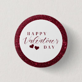 Red Sparkle Happy Valentine Day Hearts Button