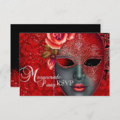 Red Sparkle Mask Masquerade Party UAWG Einladung (Vorne/Hinten)