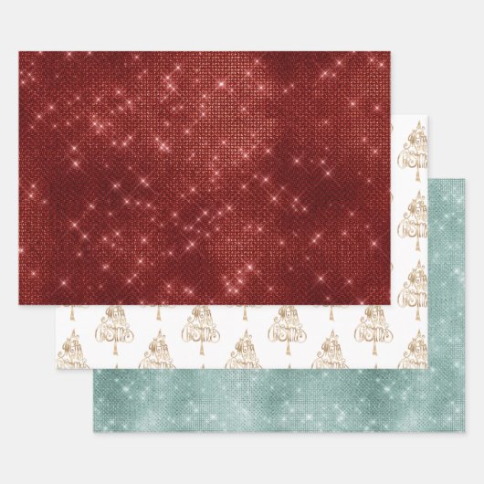 Red Sparkle Merry Christmas Tree Geschenkpapier Set (Set)