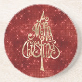 Red Sparkle Merry Christmas Tree Getränkeuntersetzer (Vorne)