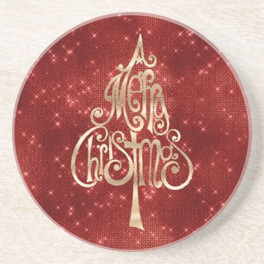 Red Sparkle Merry Christmas Tree Getränkeuntersetzer (Vorne)