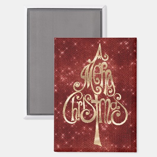 Red Sparkle Merry Christmas Tree Magnet (Vorderseite/Rückseite)