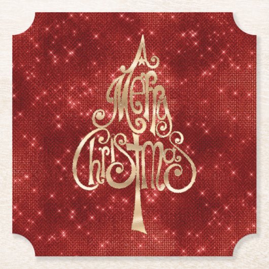 Red Sparkle Merry Christmas Tree Untersetzer (Vorderseite)