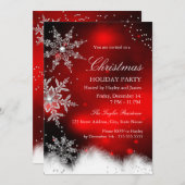Red Sparkle Snowflake Weihnachtsfeier Einladung (Vorne/Hinten)