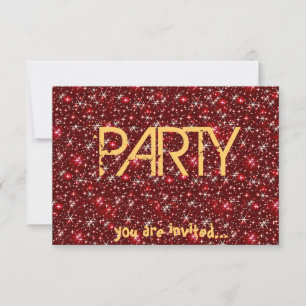 Red sparkle starry glitter party einladung