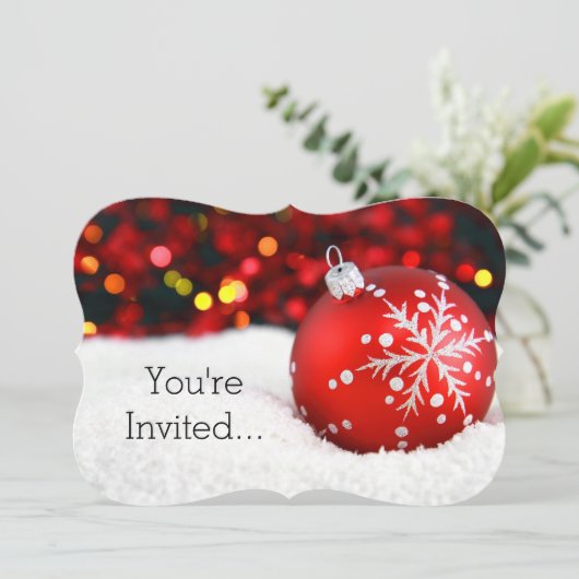 Red Sparkle Weihnachtsschnee Einladung (Stehend Vorderseite)