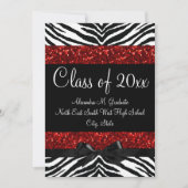 Red Sparkle Zebra Bow Abschluss Einladung (Vorderseite)