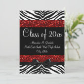 Red Sparkle Zebra Bow Abschluss Einladung (Stehend Vorderseite)