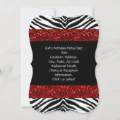 Red Sparkle Zebra Girl's Birthday Einladung (Rückseite)