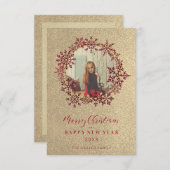 Red Sparkles Snowflakes Christmas Family Photo (Vorne/Hinten)