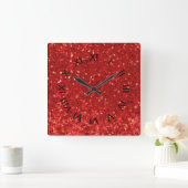 Red sparkling glitter pattern quadratische wanduhr (Zuhause)
