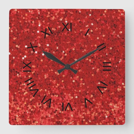 Red sparkling glitter pattern quadratische wanduhr (Vorderseite)